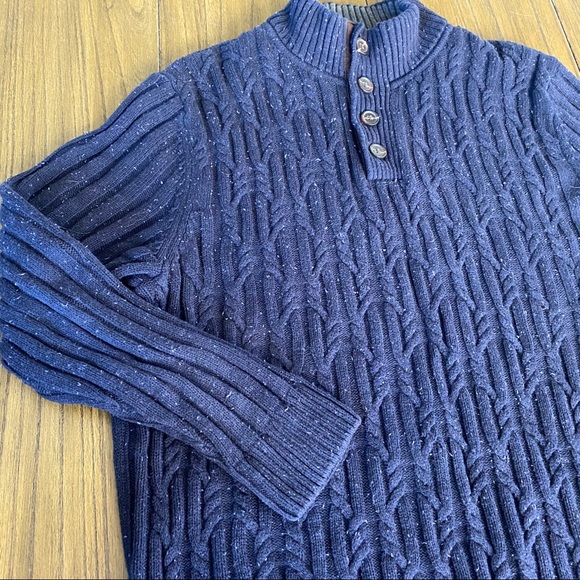 Tasso Elba men’s cable knit button navy sweater 💰💰 - Picture 4 of 9
